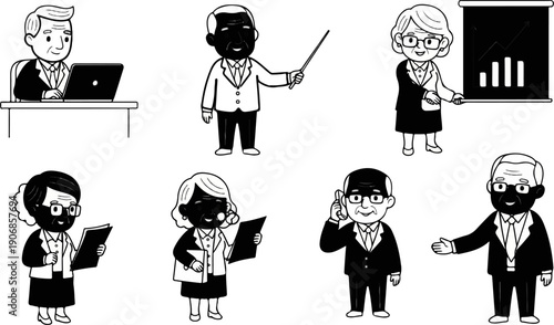 Diverse group of senior professionals collaborating and presenting business data