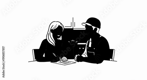 Diverse individuals converse and sign papers at a table