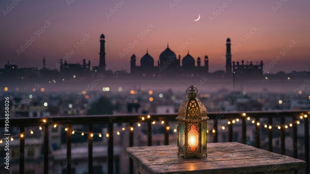 Fototapeta premium Ramadan Greeting Visual, Ramadan Evening Mood, Islamic Lantern at Dusk
