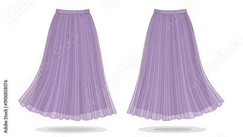 Elegant flowing lavender skirt design, featuring gentle pleats for a graceful silhouette, perfect for fashion illustrations and style concepts in