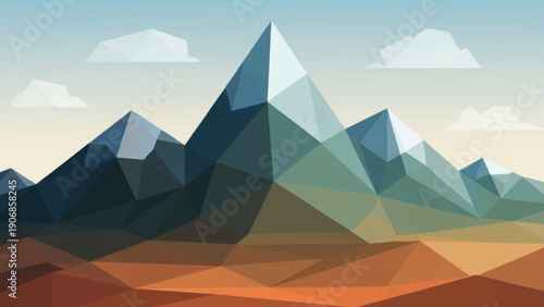 Geometric Mountain Range Illustration with Polygonal Peaks and Abstract Landscape.