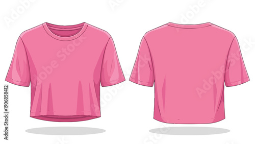 Elegant pink cropped t-shirt vector illustration, presenting front and back views for diverse fashion mockups