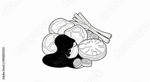 Delicious meat cuts, vegetables, and sauce arranged artfully