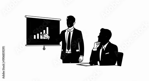 Business meeting presenting a bar graph to an attentive audience