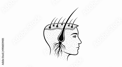 Cross-section of human scalp showing hair follicles and roots