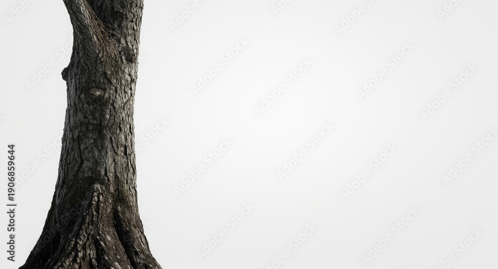 Fototapeta premium Isolated tree trunk shown standing on a neutral white background