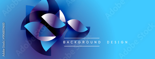 Abstract floral design. Blue gradients create dynamic petal shapes. Modern background element for various projects. Simple, clean aesthetic.