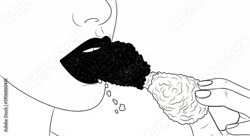 Close-up of lips about to bite into a piece of fried food