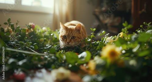 Lively cat causes uproar by ruining house greenery