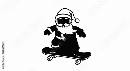 Cheerful Santa Claus in silhouette on a skateboard