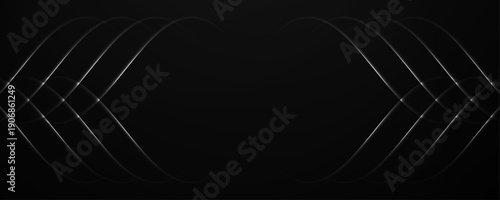 Abstract symmetrical white sine waves on black background