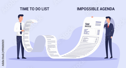 Businessmen contrast long to-do list with immense tax invoice