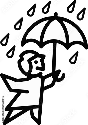 Child happily holding an umbrella and dancing in the rain