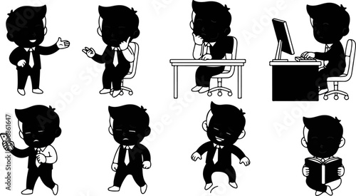 Chibi business people in various poses and activities
