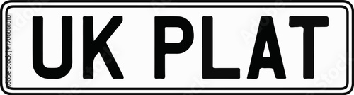 Bold black text "UK PLAT" on a white rectangle with a black border