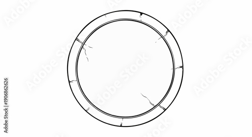 Cracked circular frame with a textured, vintage appearance and rough edges