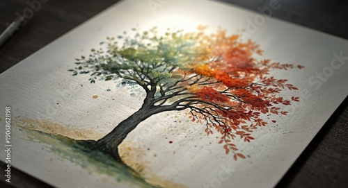 four season tree watercolor...