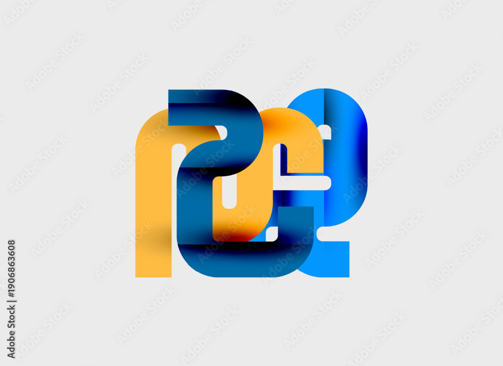 Obraz premium Abstract logo design features intertwined letters, vibrant colors, blue, orange, gradients. Modern, minimalist aesthetic. Clean presentation.