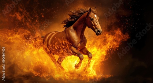Galloping horse surrounded ...