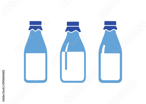 Flat style milk bottle icon set. Vector illustration of dairy products against a plain background. Milky liquid sign for business concepts.