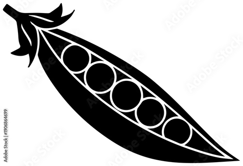 Black filled icon of an open pea pod with seven peas isolated on white background simple illustration