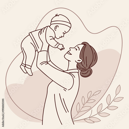 Evocative silhouette illustration of a mother cradling her baby, representing the deep emotional bond and love between parent and child. Minimalist vector art for themes of family, nurture, and connec