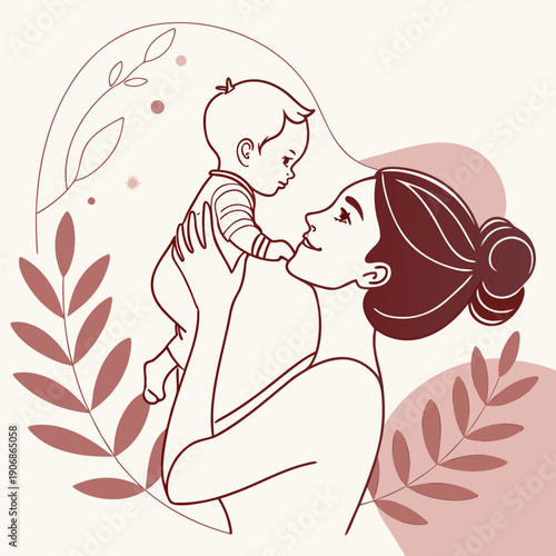 Emotional silhouette of a mother tenderly holding her baby, symbolizing profound bonding and parental love. A minimalist, evocative vector graphic for themes of family, new life, and care.