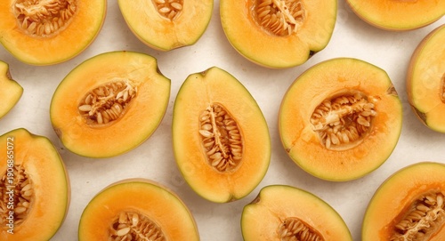 Bright cantaloupe slices la...