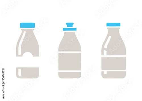 Collection of milk bottle icons in a flat design. Dairy product vector graphic on a plain background. Milky liquid symbol for business ideas.