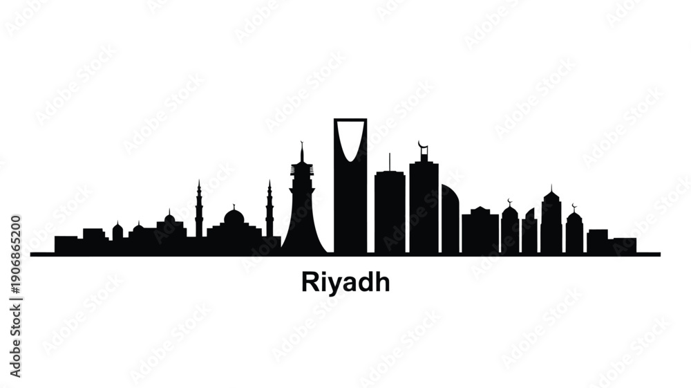 Fototapeta premium Silhouette of the riyadh skyline featuring kingdom centre and other buildings