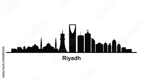 Silhouette of the riyadh skyline featuring kingdom centre and other buildings