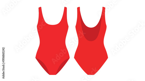 Vibrant scarlet swimwear garment illustrated with precise front and back views for summer fashion projects