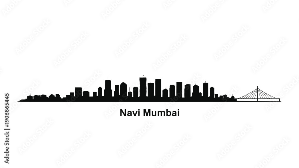 Obraz premium A stark black silhouette of navi mumbai s skyline against a white background