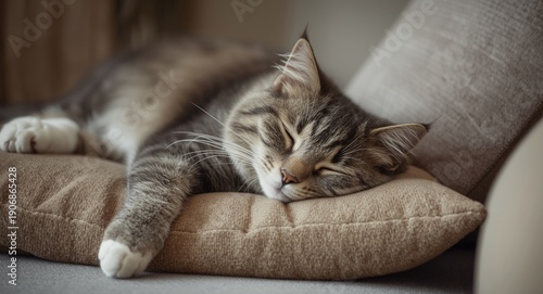 Gray and white cat enjoying...