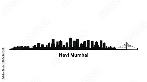 A stark black silhouette of navi mumbai s skyline against a white background