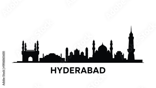 A striking black silhouette of the hyderabad skyline with city name text