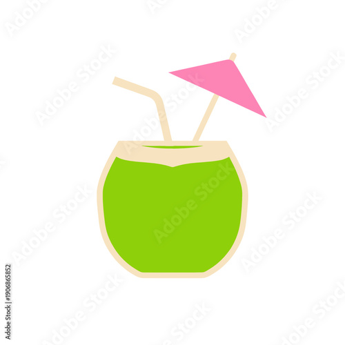 Coconut Drink Icon With Straw And Umbrella
