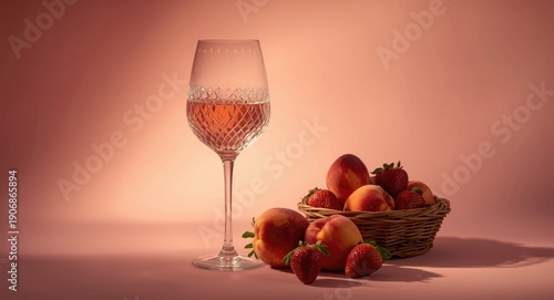 Glass filled with rose wine...