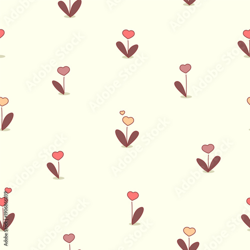 Cute seamless pattern with tiny hand-drawn heart-shaped flowers on light background