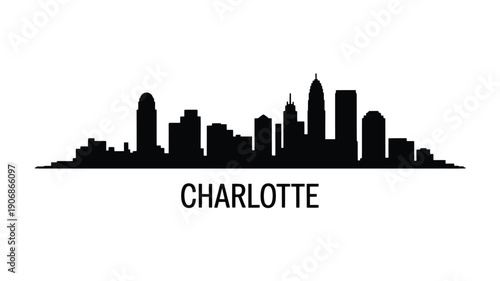 A striking black silhouette of the charlotte skyline with city name below