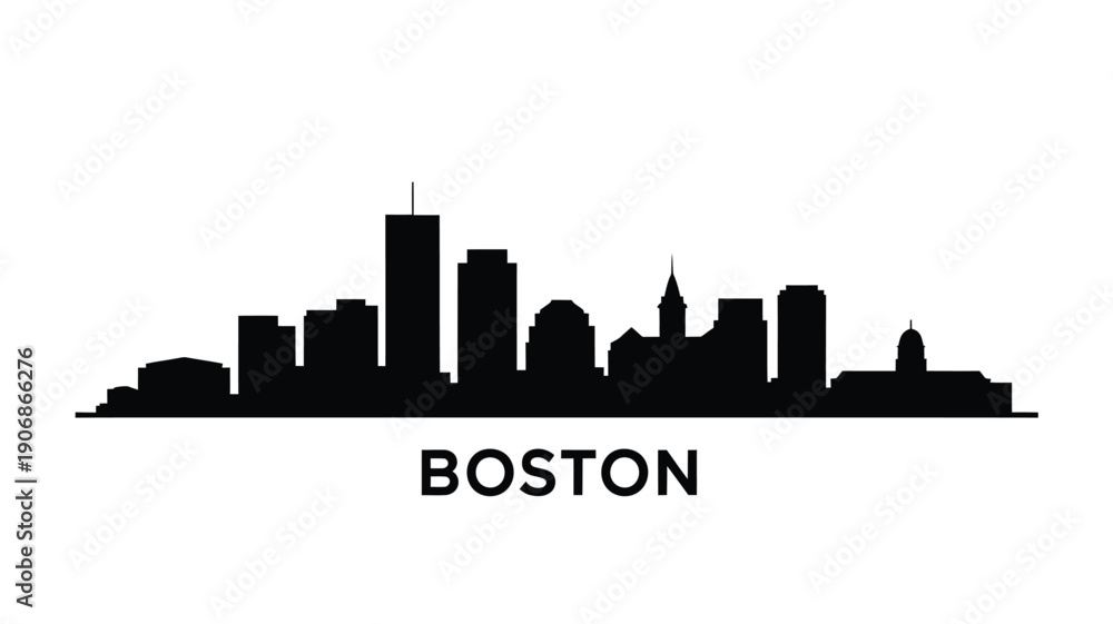 Obraz premium A black silhouette of the boston skyline with the city s name below