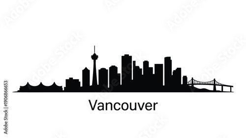 A striking black silhouette of the vancouver skyline with the city s name