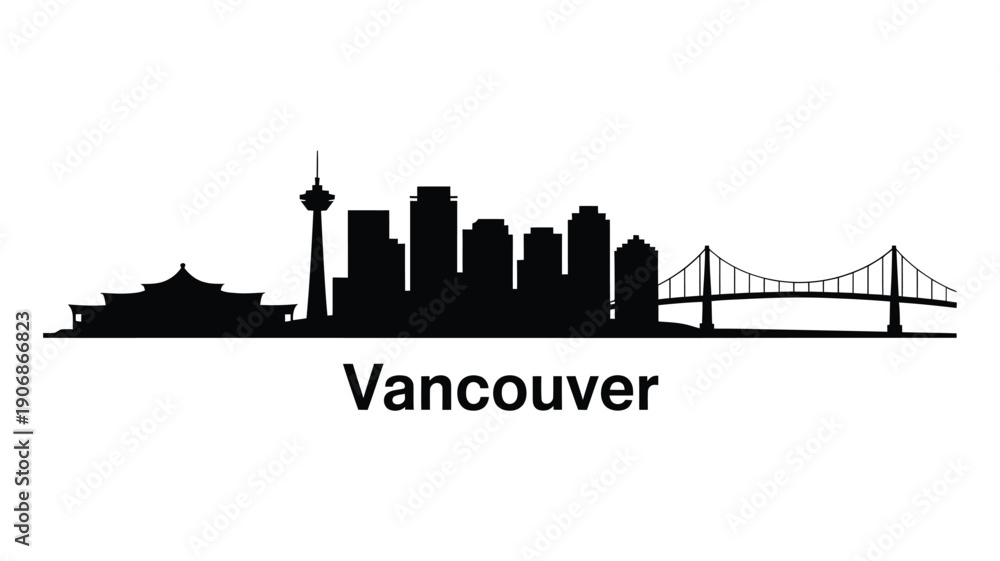 Obraz premium A striking black silhouette of the vancouver skyline with iconic landmarks