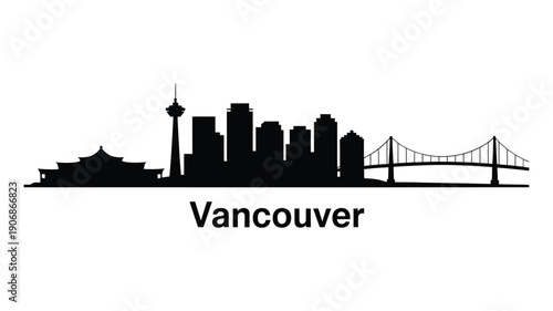 A striking black silhouette of the vancouver skyline with iconic landmarks