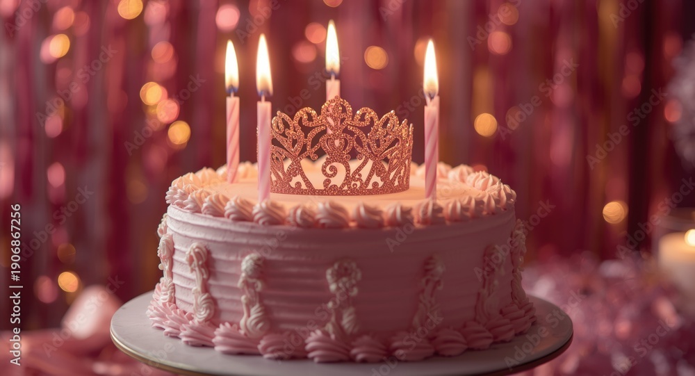 Naklejka premium Birthday cake showcasing princess elegance and festive charm
