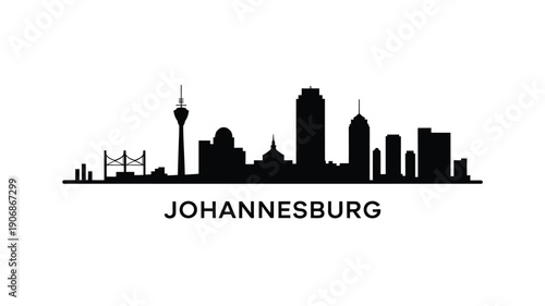 Johannesburg skyline silhouette with prominent buildings and city name typography