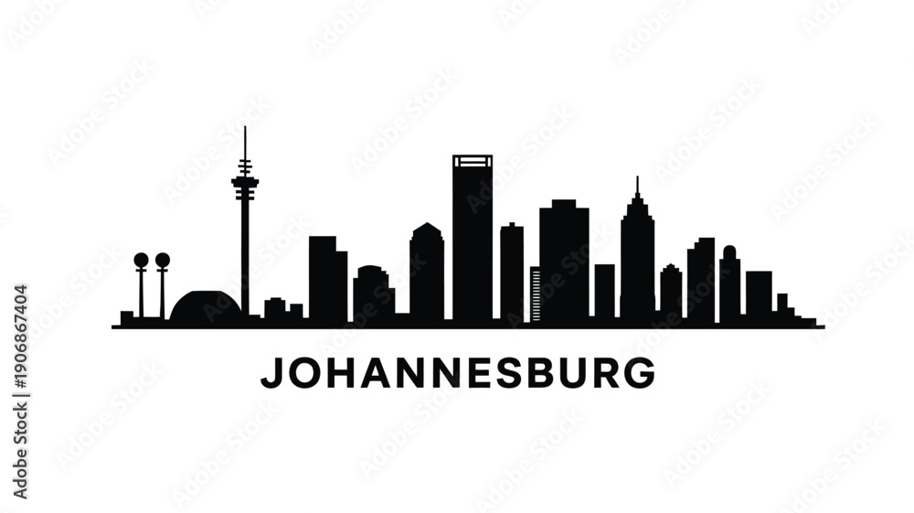 Fototapeta premium Johannesburg skyline silhouette with prominent buildings and city name displayed below