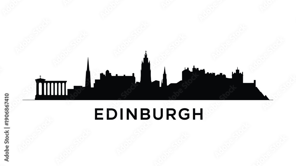 Obraz premium A striking black silhouette of the edinburgh skyline with city name below