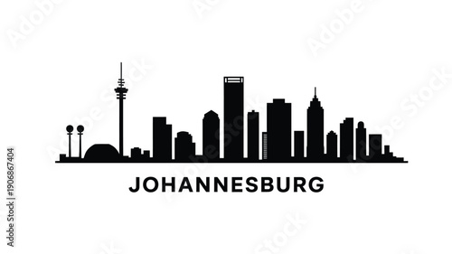 Johannesburg skyline silhouette with prominent buildings and city name displayed below