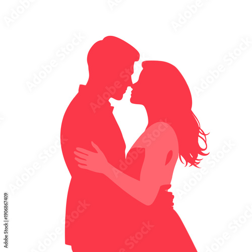 Romantic couple embracing and about to kiss, silhouette of a man and woman in a loving pose, representing love and affection